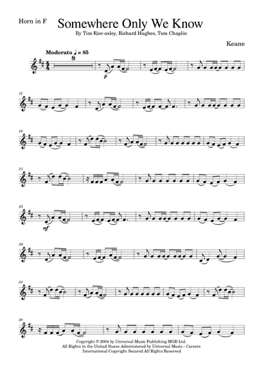 Somewhere Only We Know (arr. Golden Skull Editions)