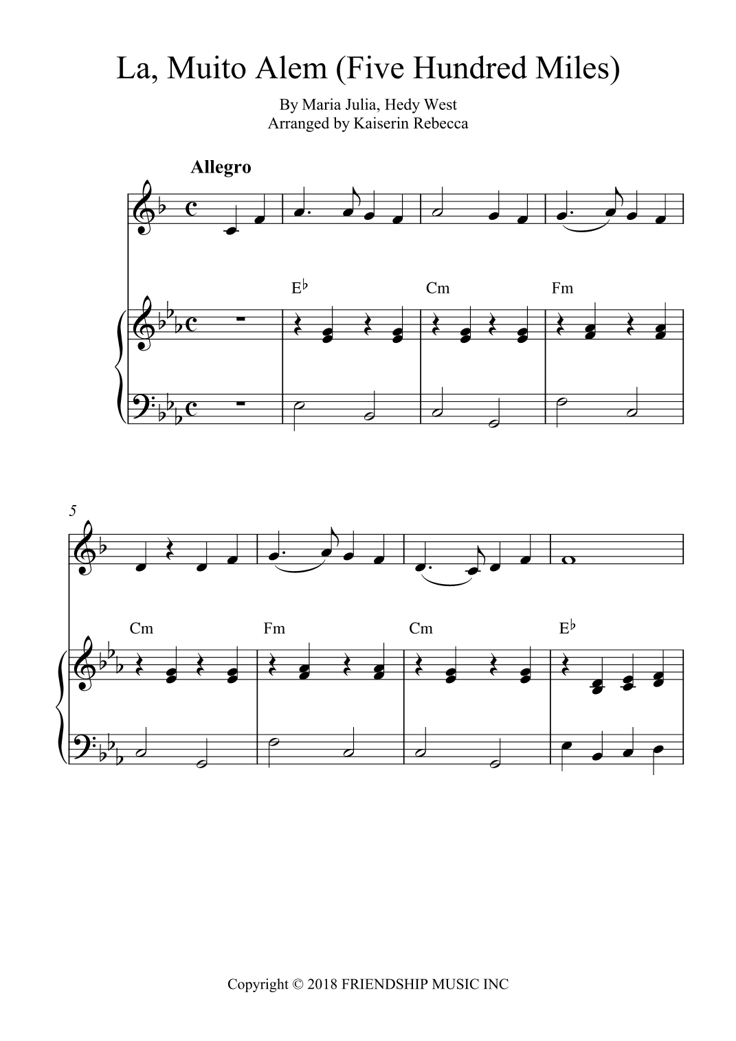 La, Muito Alem (five Hundred Miles) (arr. Kaiserin Rebecca)