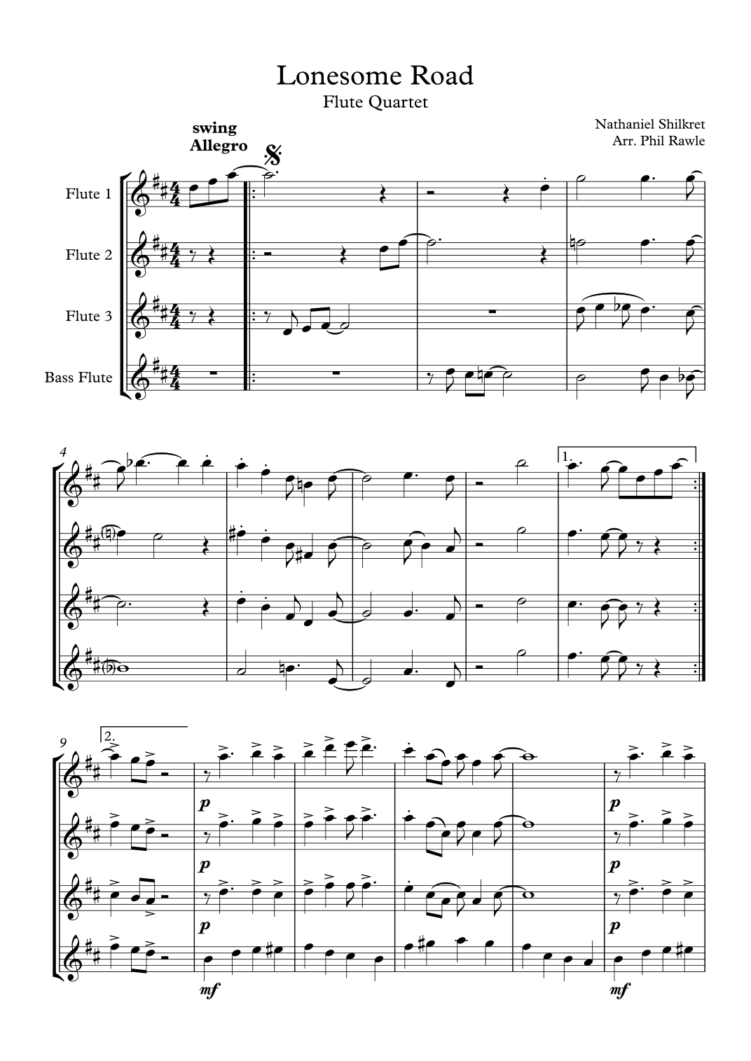 Lonesome Road - Flute Quartet (arr. Phil Rawle)