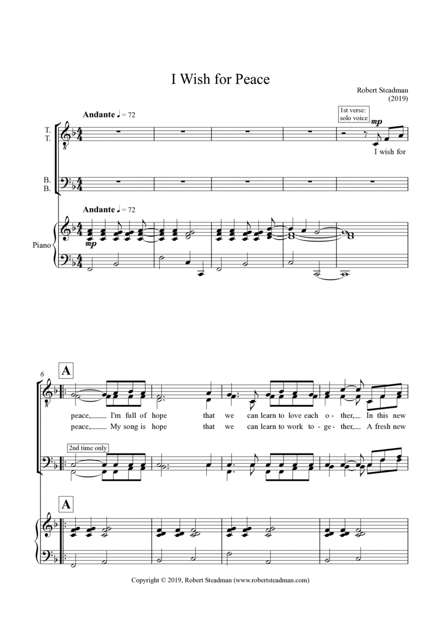 I Wish For Peace  (TTBB choir & piano)