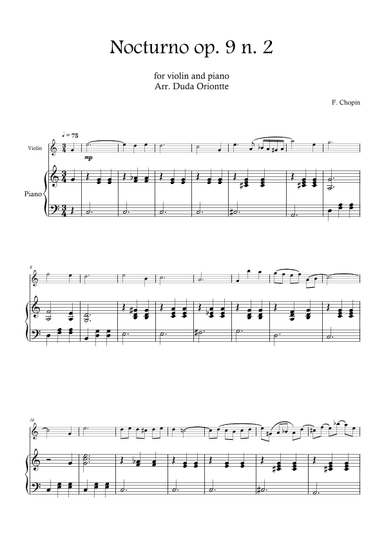 Nocturno op. 9 no. 2 (violin and piano - SIMPLIFIED) CHOPIN (arr. Duda Oriontte)