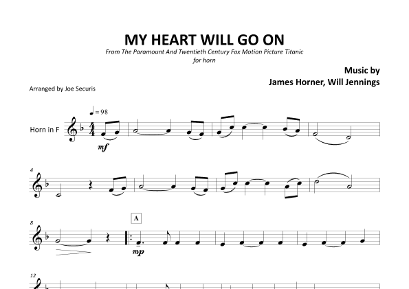 My Heart Will Go On (love Theme From 'titanic') (arr. Joe Securis)