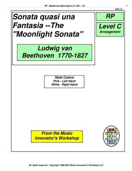 Beethoven - Moonlight Sonata Arrangement - (Key Map Tablature) (arr. John M. Honeycutt)