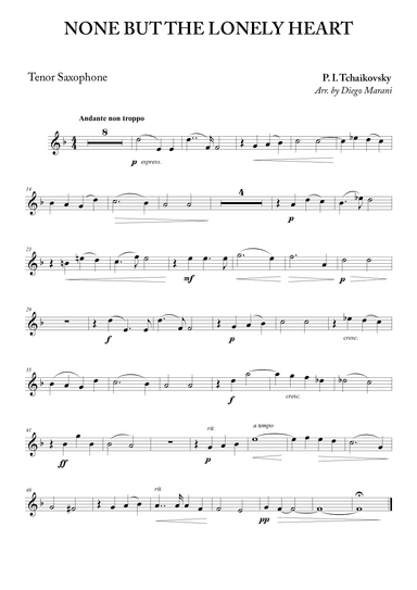 None but the Lonely Heart for Tenor Saxophone and Piano (arr. Diego Marani)