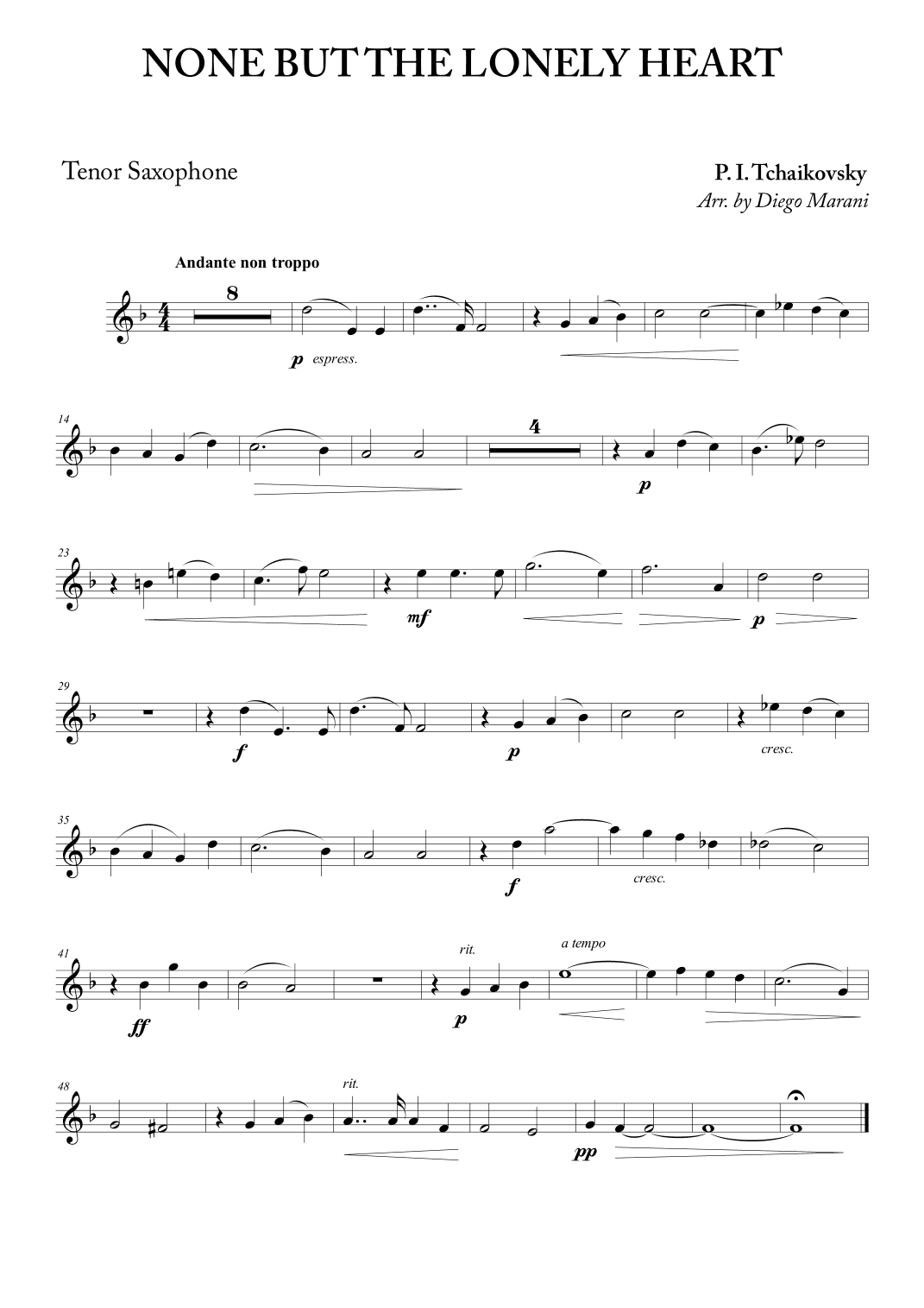 None but the Lonely Heart for Tenor Saxophone and Piano (arr. Diego Marani)