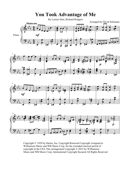 You Took Advantage Of Me (arr. David Schuman)