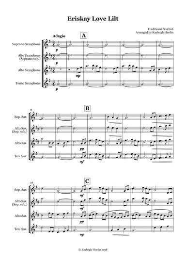 Eriskay Love Lilt - Saxophone trio (SAT/AAT) (arr. Kayleigh Huelin)