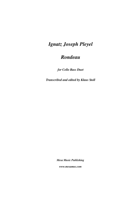 Ignatz Joseph Pleyel (1757-1831), Rondeau  for double bass and cello.  Transcribed and edited by Kla (arr. Klaus Stoll)