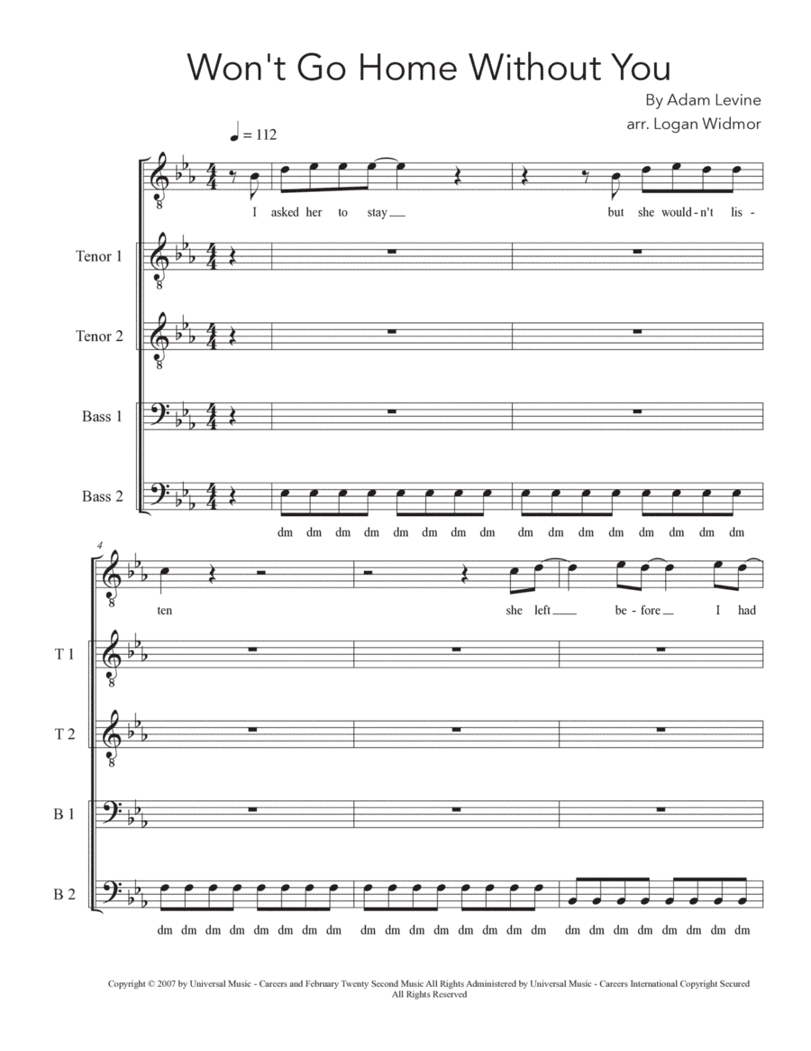 Won't Go Home Without You (arr. Logan Widmor)