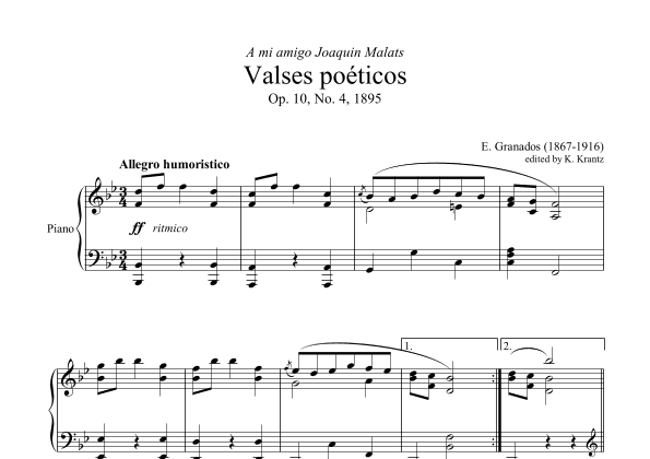 Valses poeticos Op. 10, No. 4 for piano solo (arr. K. Krantz)