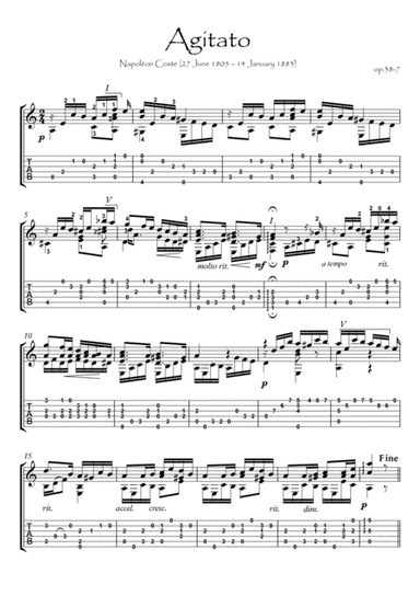 Agitato by Napoleon Coste guitar solo (arr. PianoSheetNow)