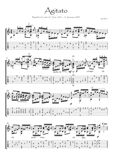 Agitato by Napoleon Coste guitar solo (arr. PianoSheetNow)
