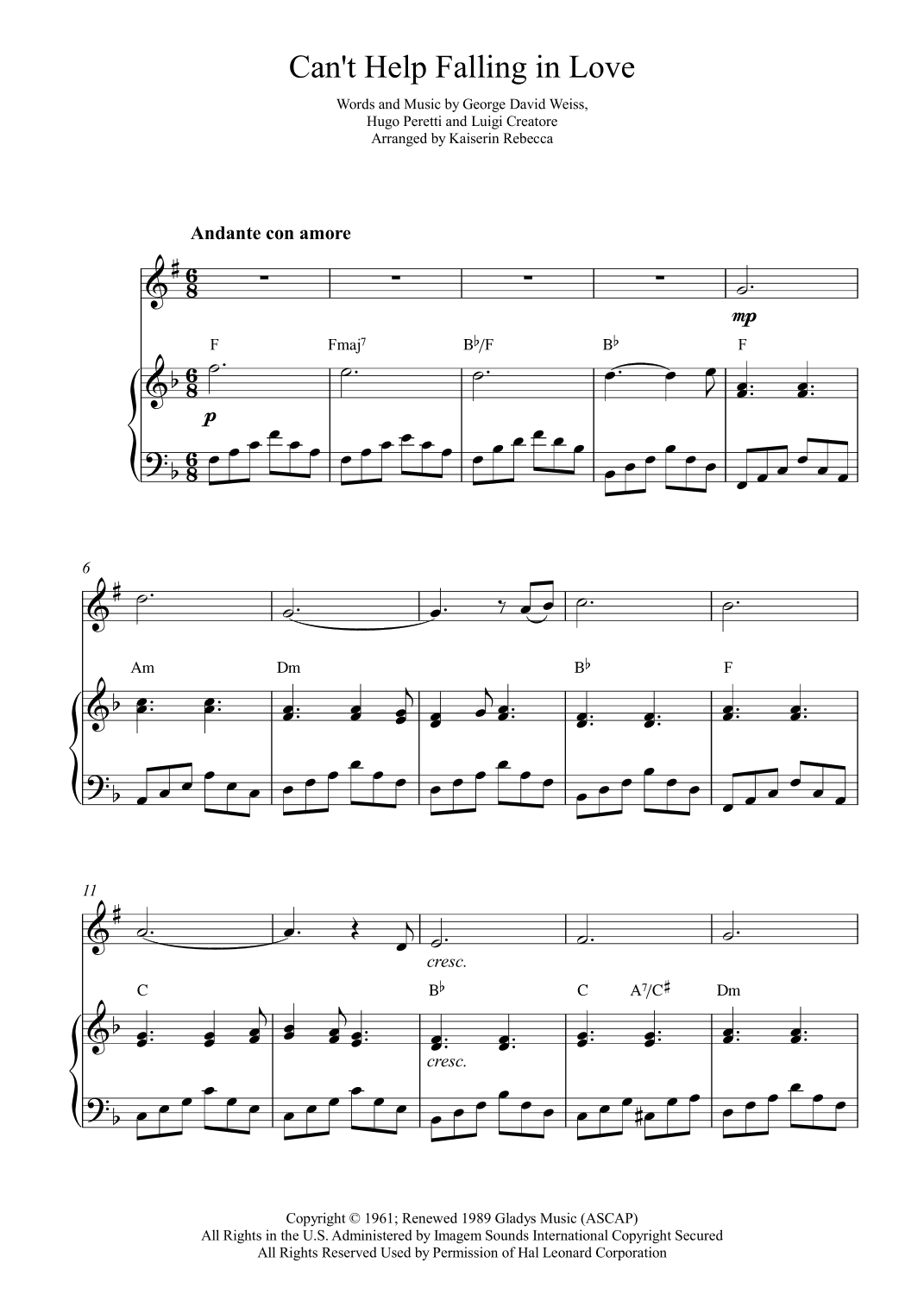 Can't Help Falling In Love (arr. Kaiserin Rebecca)