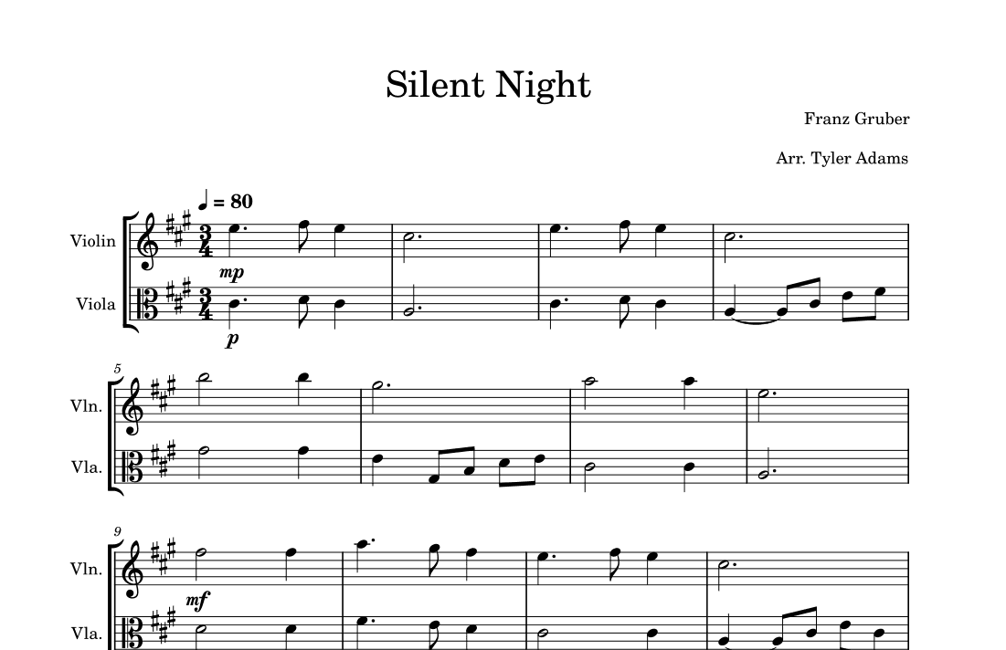 Silent Night (Violin and Viola Duet) (arr. Tyler Adams)