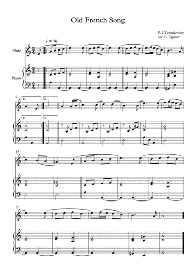 Old French Song, Peter Ilyich Tchaikovsky, For Flute & Piano (arr. Eugene Egorov)