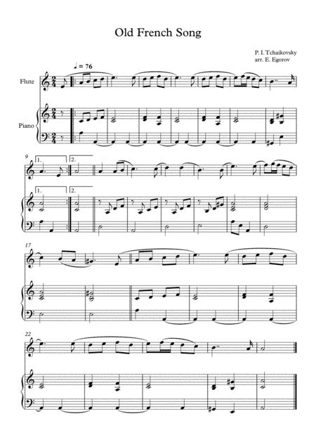 Old French Song, Peter Ilyich Tchaikovsky, For Flute & Piano (arr. Eugene Egorov)