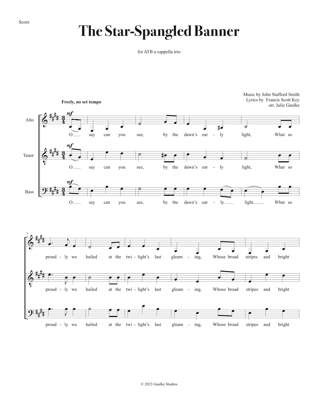 Star-Spangled Banner for ATB a cappella (arr. Julie Gaulke)