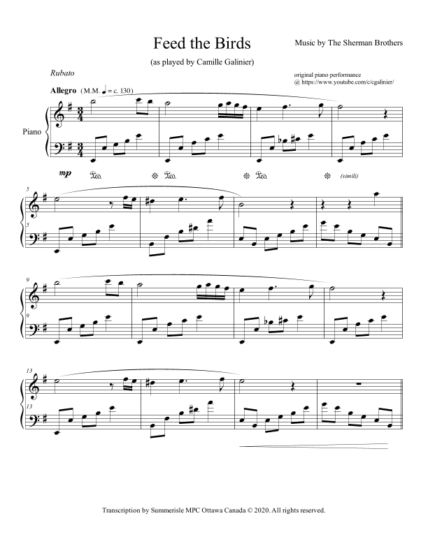 Feed The Birds (tuppence A Bag) (arr. Daniel Fitzgerald)