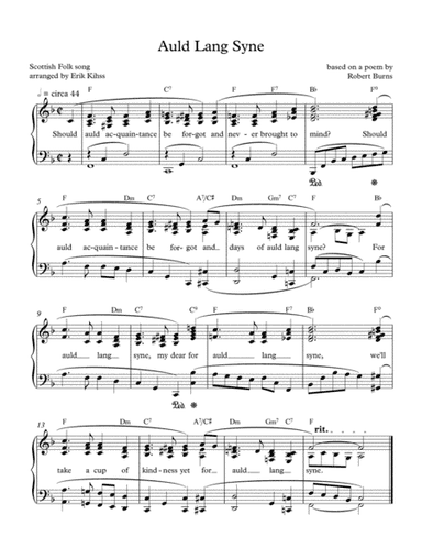 Auld Lang Syne - intermediate piano solo (arr. Erik Kihss)