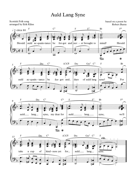 Auld Lang Syne - intermediate piano solo (arr. Erik Kihss)