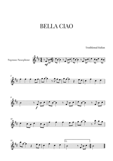 Bella Ciao (for Soprano Saxophone) (arr. Cadenza Editions)