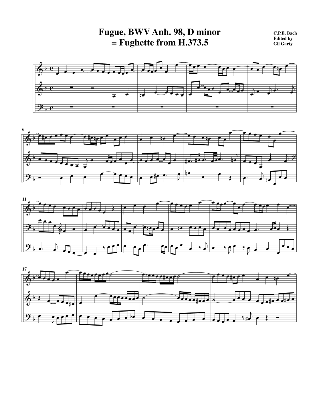 Fugue, BWV Anh. 98, D minor = Fughette from H.373.5 (arr. Gil Garty)