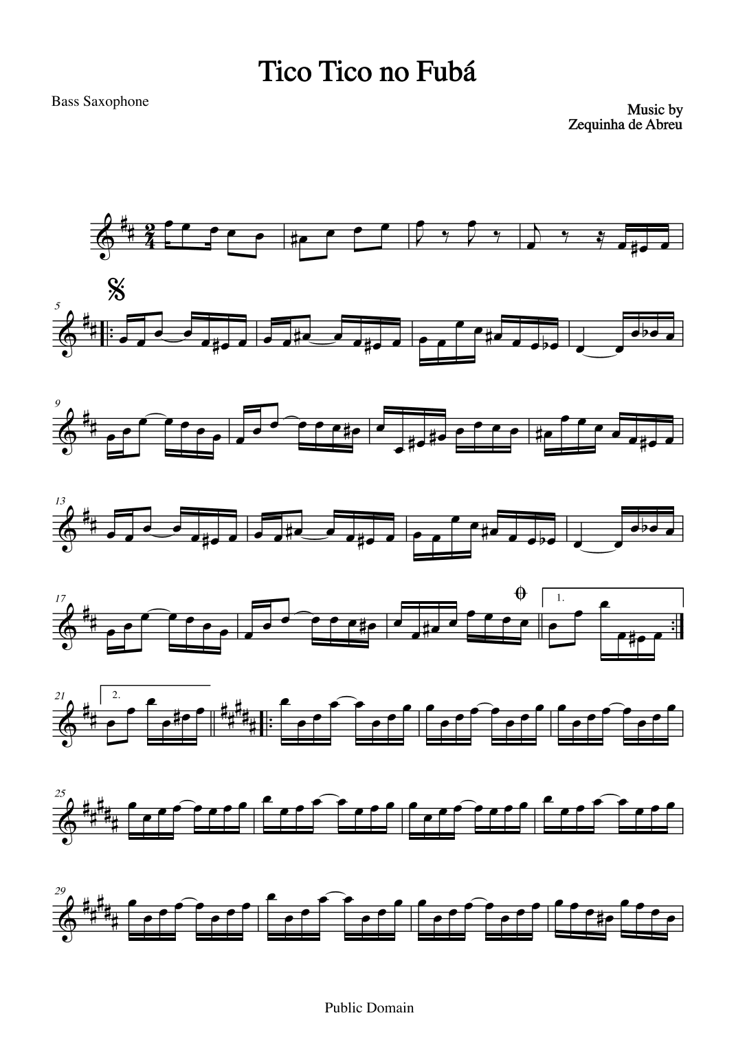 Tico Tico no Fubá by Zequinha de Abreu for Bass Saxophone (arr. The Sheet Music Library)
