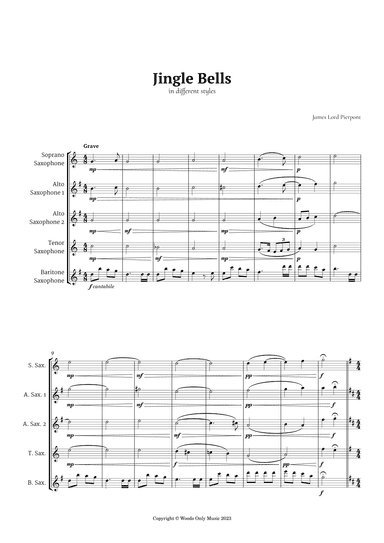 Jingle Bells in Different Styles for Saxophone Quintet (arr. Ander)