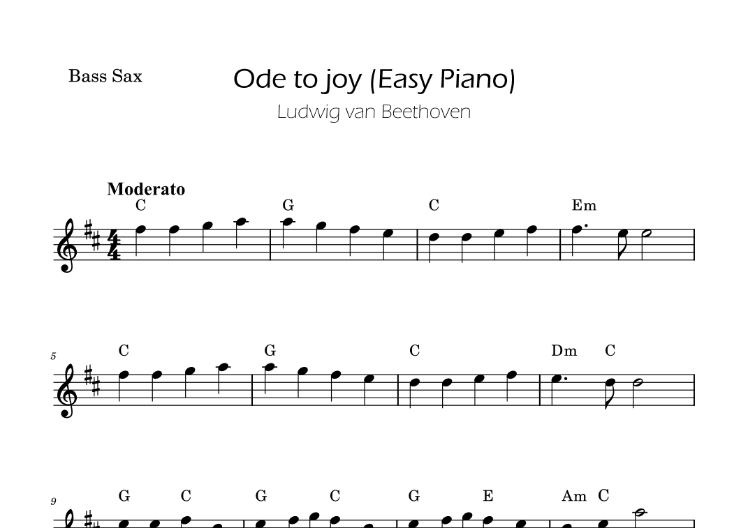 Ode To Joy - Easy Bass Sax with Chords (arr. Ygor Nunes)