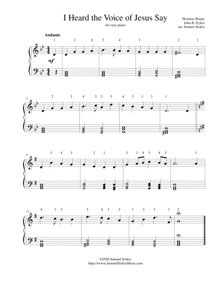 I Heard the Voice of Jesus Say - for easy piano (arr. Samuel Stokes)
