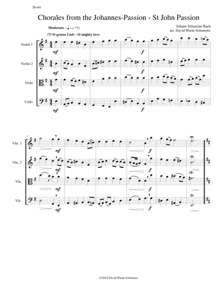 Chorales from the Johannes-Passion (St John Passion) for string quartet (arr. David Warin Solomons)