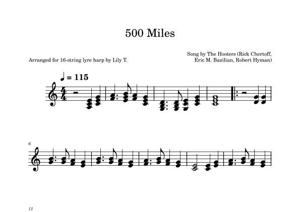 500 Miles (arr. Lily T.)