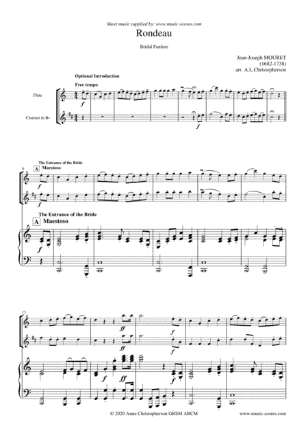 Rondeau - Bridal Fanfare - Flute, Clarinet and Piano (arr. Anne L Christopherson GRSM ARCM)
