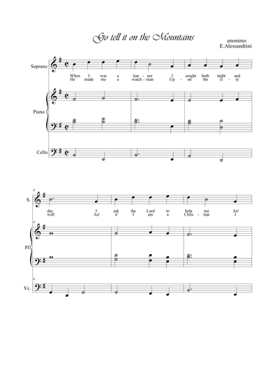 Go tell it on the mountain. Voice, piano and cello (arr. Ester Alessandrini)