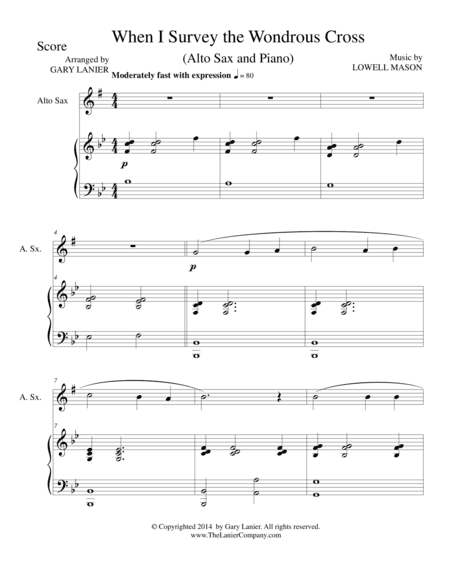 WHEN I SURVEY THE WONDROUS CROSS (Alto Sax/Piano and Sax Part) (arr. Gary Lanier)