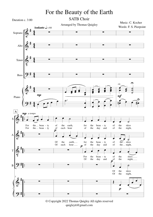 For the Beauty of the Earth (arr. Thomas Quigley)