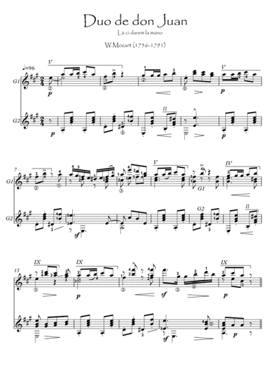 Guitar duet Duo de don Juan by Mozart (arr. PianoSheetNow)