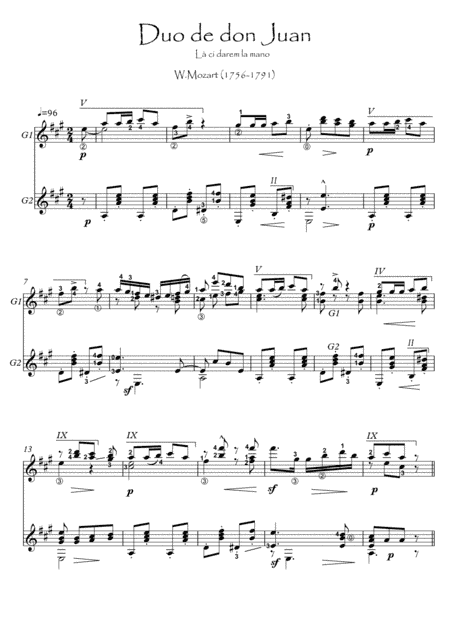 Guitar duet Duo de don Juan by Mozart (arr. PianoSheetNow)