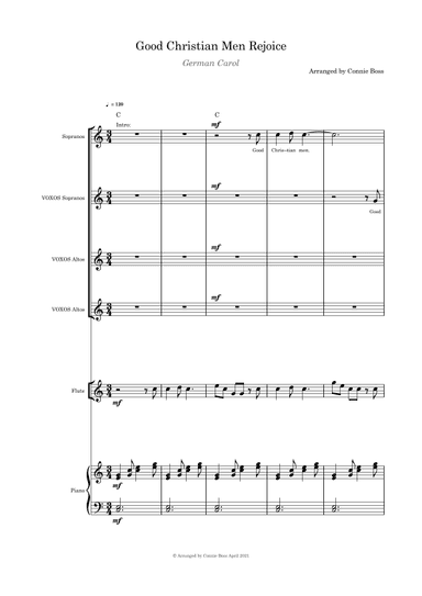 Good Christian Men Rejoice - SSAA, Flute or Cello or Violin and Piano (arr. Connie Boss)