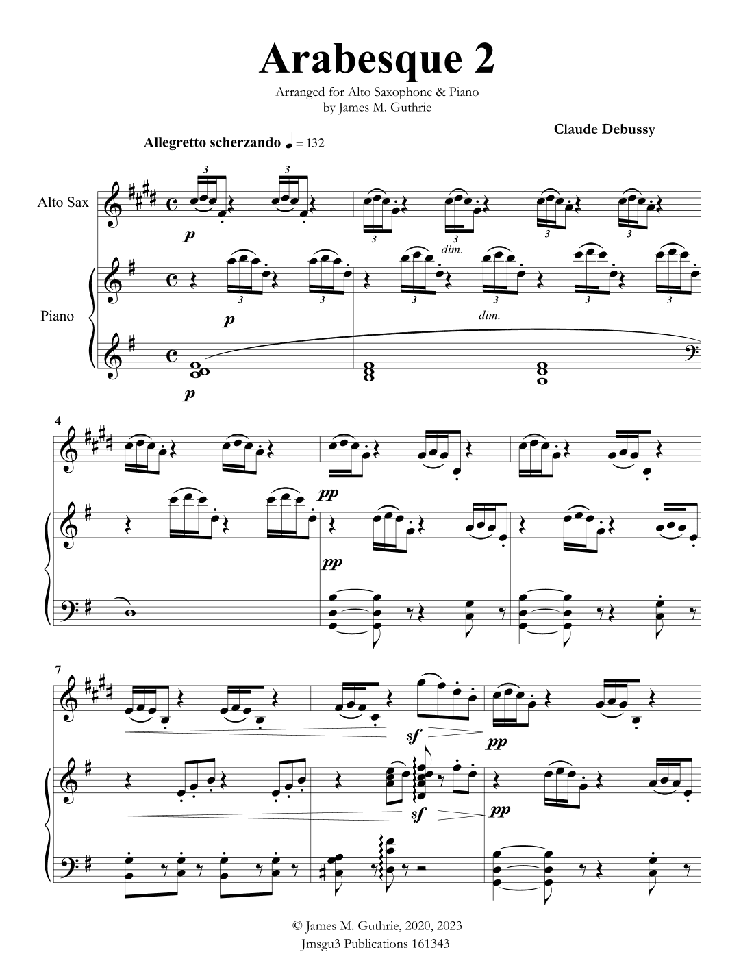 Debussy: Arabesque 2 for Alto Sax & Piano (arr. James M. Guthrie)