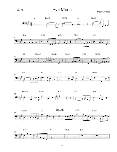 Ave Maria - Bach Gounod bass clef lead sheet (arr. Kari Clifton)