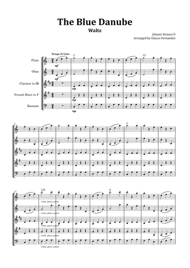 The Blue Danube - Woodwind Quintet with Chord Notations (arr. Glauco Fernandes)