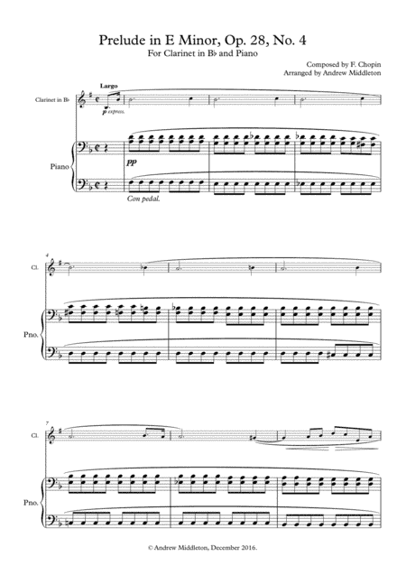Prelude in E Minor, Op. 28 arranged for  Clarinet & Piano (arr. Andrew Middleton)