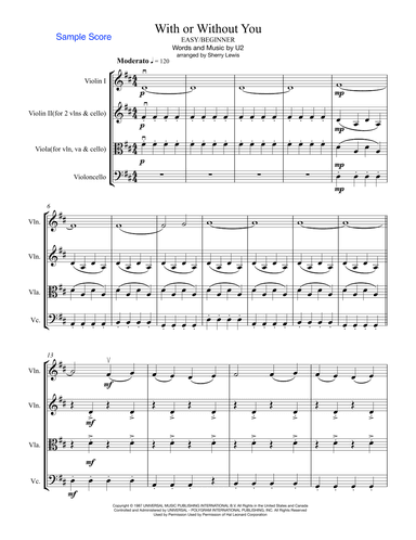With Or Without You (arr. Sherry Lewis Publishing)