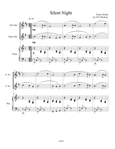 Silent Night (alto and tenor sax duet) with optional piano accompaniment (arr. B C Dockery)