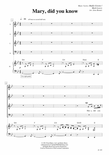 Mary, Did You Know? (arr. Jetse Bremer)