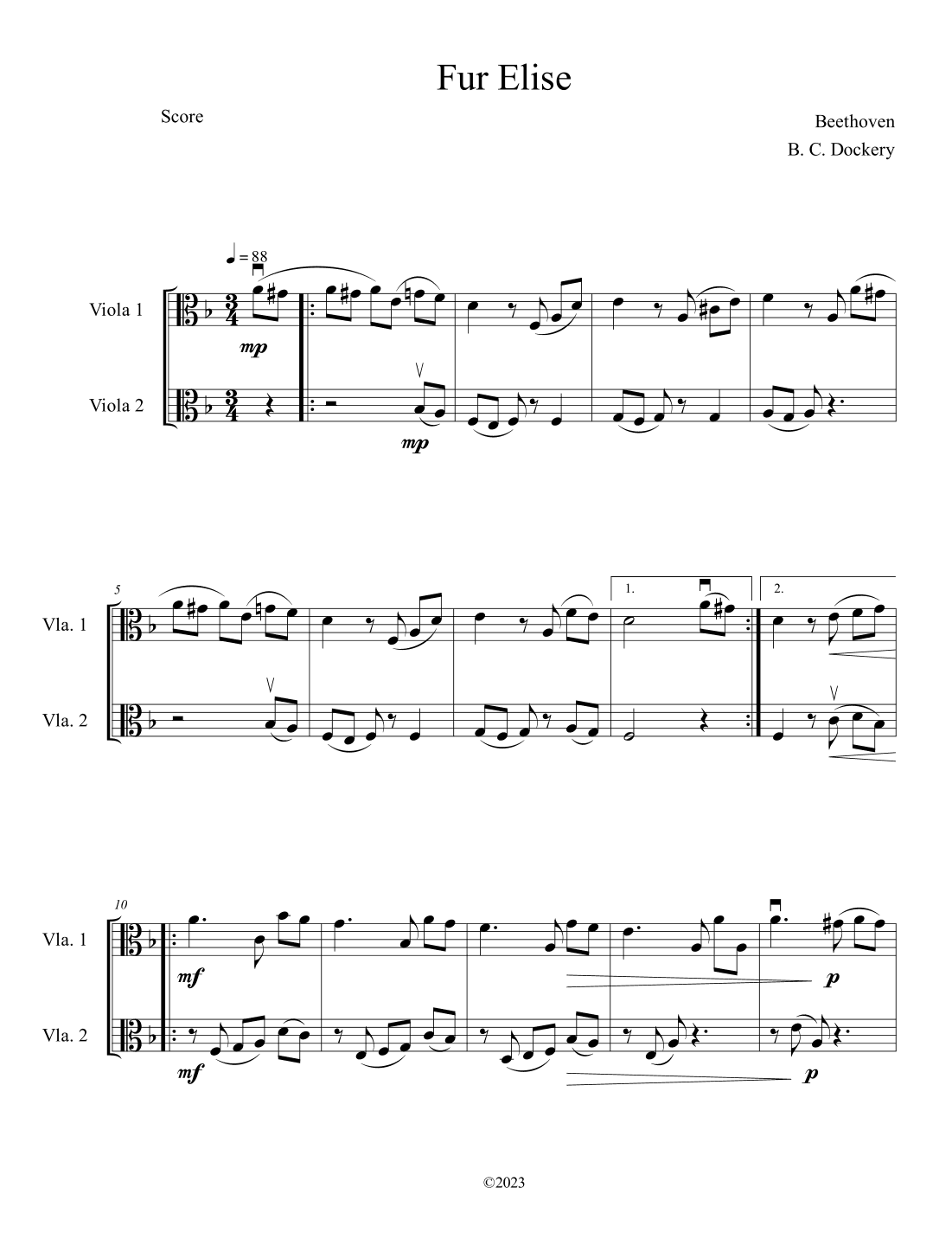 Fur Elise (Viola Duet) (arr. B. C. Dockery)