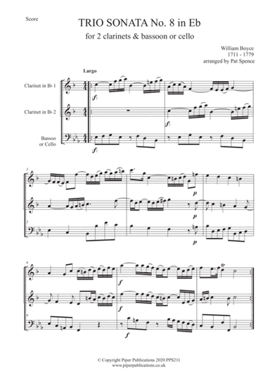 BOYCE TRIO SONATA IN Eb for 2 clarinets & bassoon or cello (arr. Pat Spence)