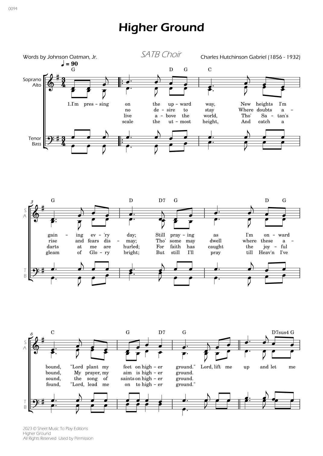 Higher Ground - SATB Choir - W/Chords (arr. César Madeira)