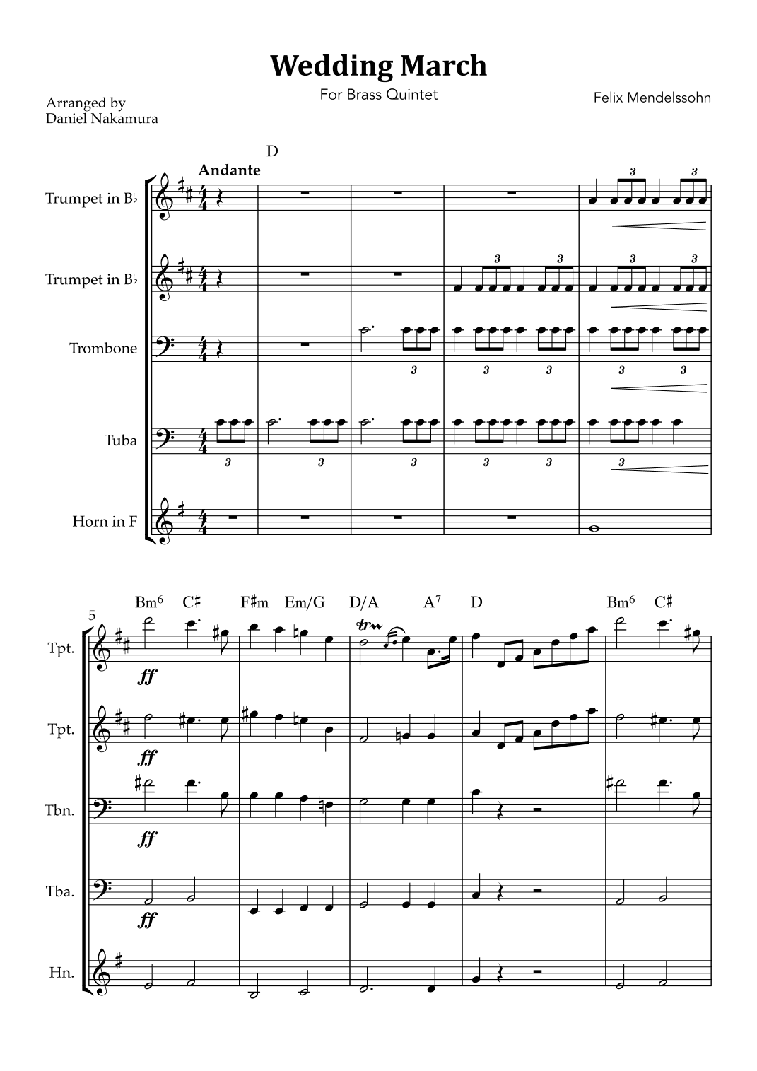 Wedding March (For Brass Quintet) (arr. Daniel Nakamura)